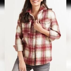 BB Dakota Work Hard Play Hard Plaid Flannel Shirt Jacket Shacket Red XS